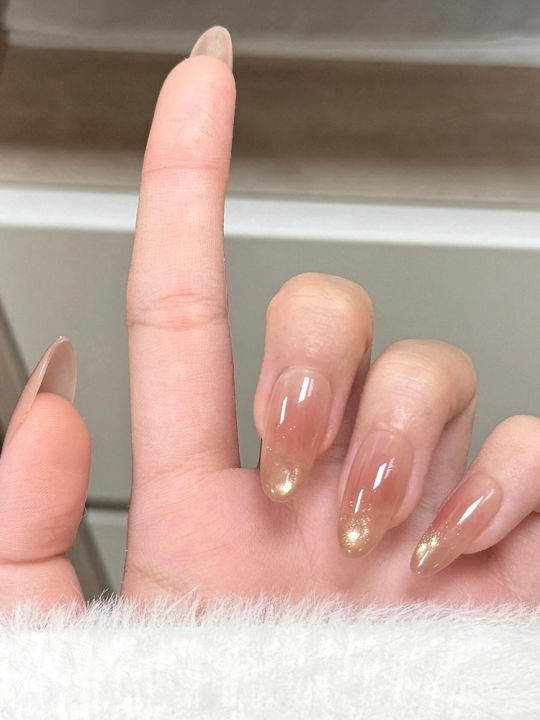 Nghệ Thuật Làm Móng Tay Thủ Công Lấp Lánh Màu Hồng Trơn Trong Suốt Đơn ...