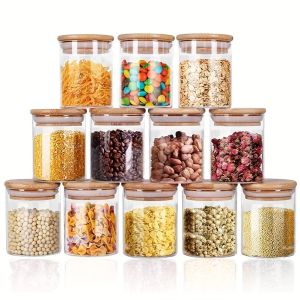 Glass Jars SetSpice Jars with Wood Airtight Lid8oz 12Piece Small Food Storage Containers for Home KitchenTeaHerbsSugarSalt
