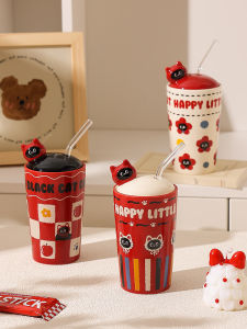Cute Cat Straw Ceramic Mug Women High Aesthetic Value 3D Embossed Mug Home Cute Cup Coffee Cup Creative Elements Bear Valley Group
