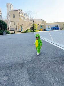 Cute Baby Romper Green Dinosaur Cartoon Animal Costume Boys Winter Clothes Flannel Soft Jumpsuit