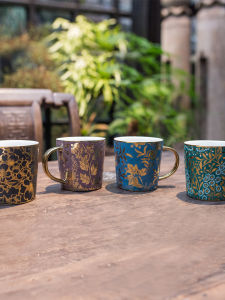 Retro Japanese Ceramic Mugs Gold-Plated Floral Pattern Handle Elegant Home Use Coffee Tea Cups Underglaze Color Dining Utensils