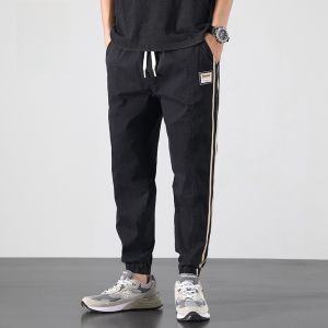 ROMON | Romon Mens Casual Sports Pants Summer Thin Fashion Loose Fit Elastic Long Trousers Youthful Style Harlan Imitation Denim