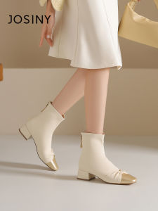 Josiny | White Spring Autumn Pointed French Mid Heel Boots
