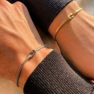 2Pcs High Quality Knot Snake Chain Bracelet For Couple Gold Silver Color Valentines Day Gift