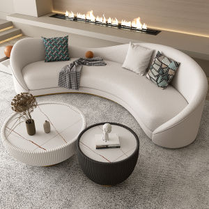Nordic Accessible Luxury Sofa Living Room Small Apartment Internet Celebrity Shaped Reception Cashmere Fabric Curved Three-Seat Sofa