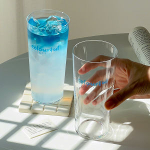 Ins Style Minimalist Letter Print Glass Cup Thin Lightweight Creative Home Use Bubble Water Cup Juice Milk Coffee Cup