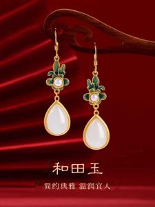Natural Turquoise Enamel Hanfu Pearl Earrings Womens Retro Chinese Style Allergy Free Earrings Fashionable Ethnic Trend