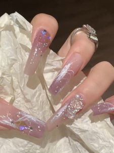 เล็บแต่งตัวแบบสวมใส่สีพื้นสไตล์หินไฟสีขาวระดับไฮเอนด์ ลวดลายดอกชา ความยาวปกติ ไม่ใช่เครื่องสำอางพิเศษ