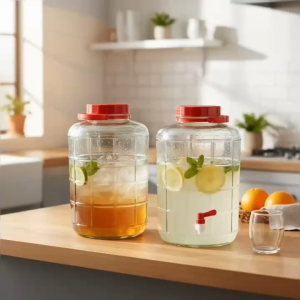 Bình Thủy Tinh Có Vòi 20 Lít QX20LV Nắp Đỏ - Hũ Ngâm Rượu Có Van Chiết Tiện Lợi - Bình Đựng Nước Hoa Quả Detox Có Quai Xách