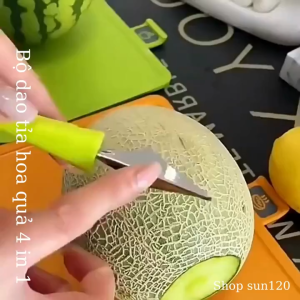 Bộ dao tỉa hoa quả đa năng 4 in 1 bộ dụng cụ nạo gọt trái cây múc kem tạo hình muỗng múc dưa hấu