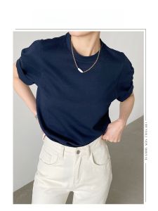 Original Design Super Model T-Shirt with 3D Sleeve Split round Neck Short Sleeve Simple Pure Color Top for Women Summer Cotton