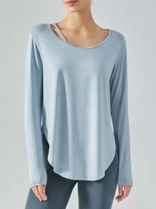 New Sporty Casual Womens Long Sleeve Yoga Clothes T-shirt Quick Dry Loose Fit Running Fitness Cover up Outdoor Wear