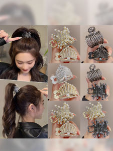 Elegant Hair Claw Clip High Ponytail Fixing Tool Womens Back of Head No Flat Hair Clip Half up Rhinestone Clip Hair Accessories