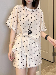 Shalldoer | Casual Loose Short Sleeve Round Neck Polka Dot Set Womens Summer Design Sense Lazy Feel T-Shirt And Shorts Two-Piece Suit