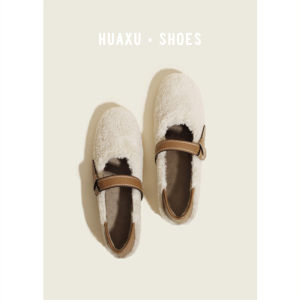 Warm Faux Fur Cotton Shoes Womens Autumn Winter French Style Soft Fur Mary Jane Velvet Shoes Sweet Style Low Heel Flat Bottom