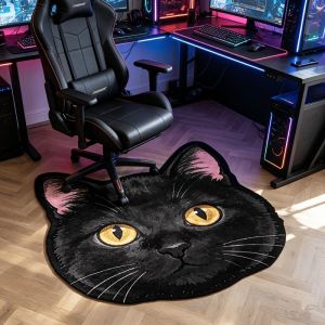 VIKAMA Black Cat Rug Round Halloween Decor Non-Slip Entryway Mat Sound Absorbing Soft Carpet for Bedroom Living Room Decor