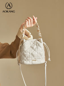 Aokang Womens Bucket Bag Large Capacity Shoulder Handbag Casual Simple Style Detachable Strap Double Layered Soft Leather