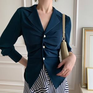 chaqi | Áo sơ mi nữ tay dài mùa thu đầu tiên thiết kế thanh lịch bằng vải chiffon áo khoác ngoài cao cấp cổ bẻ nút dáng rộng
