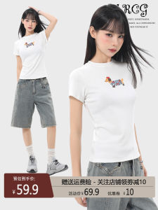 Spicy Girl White Little Dog Short Sleeve T-Shirt Womens Summer Slim Fit Short Style Sweet And Spicy Top American Design