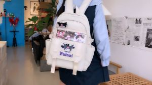 คลิกเพื่อสั่งฟรี สินค้าพร้อมส่ง กระเป๋านรมัธยม กระเป๋านักเรียนหญิง Nylon สินค้ามาใหม่ แฟชั่น ลายพิมพ์ Sanrios Kuromi