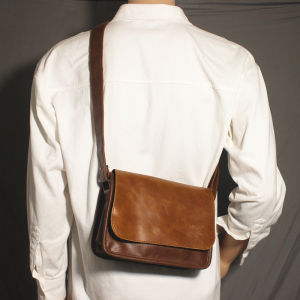 Teebox Retro Japanese Style Leather Shoulder Bag Small Square Casual Chest Bag Trendy Mens Bag Zipper Closure Soft Surface