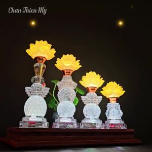 Đèn Hoa Sen Lưu Ly Cao Cấp Có Led Đổi MàuVới Nhiều Mẫu Để Bàn Thờ Phật Trang Trí Bàn Thờ Gia Tiên CHSLL-02