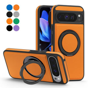 Magnetic Case Designed for Google Pixel 10/10 Pro XL Pixel 9/9 Pro Premium PU Leather 360 Degree Rotatable Ring Stand Kickstand Rugged Shockproof Phone Cover for Pixel 10 Pro XL (Brown)