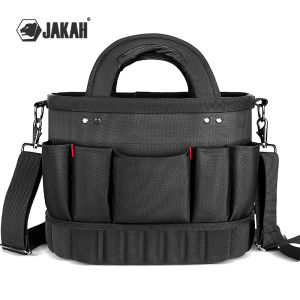 JAKAH Tool Bags Oval Tool Tote Tool Bag in Black 14 Pockets Removable Padded Shoulder Strap 123989
