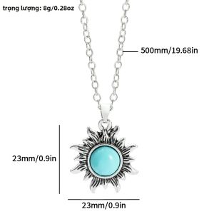 Bandai | Mặt Dây Chuyền Kim Loại Hình Mặt Trời Phong Cách Boho Dân Tộc Màu Bạc Kiểu Cổ Điển Dây Chuyền Đeo Cổ Thường Ngày Phụ Kiện Lễ Hội Dành Cho Nữ Quà Tặng