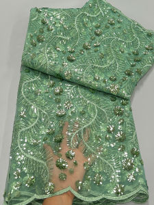 2024 High Quality African Mesh Sequin Lace Fabric 5 Yards French Tulle Lace Nigerian Luxury Sequins Fabric For Women Party Dress