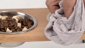 Premium Iron Wood Pet Feeding Rack Double Slanted Bowls With Durable Decor Friendly For Cats and Dogs