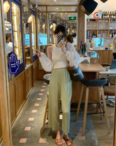 High Waist Pleated Wide Leg Pants Womens Summer Casual Trousers Loose Fit Straight Cut Long Pants Commute Style Polyester 100%