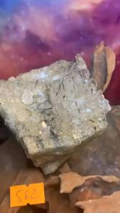 Bụi đá Thạch Anh Lemurian tự nhiên pha lê cộng sinh tóc đen Tourmaline năng lượng vũ trụ mã 582