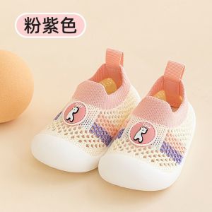 Breathable Soft Bottom Baby Shoes for Walking Toddler 1-2 Years Old Fly Knit Mesh Anti-Slip Anti-Fall Slip-On Rubber Sole