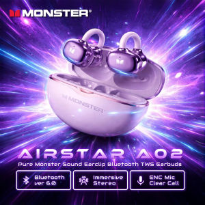 Monster | Monster Airstar A02 OWS Ear Clip Earphones 360° HiFi Stereo Wireless Bluetooth 6.0 Headphone IPX4 Waterproof Sports EarBuds TWS