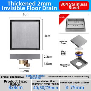 Thickened 304 Stainless Steel Invisible Odor-Proof Floor Drain