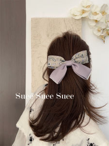 South Korea New Chinese Style Chinese Style Embroidery Flower Patchwork Purple Satin Pearl Edge Bows French Romantic Spring Clip