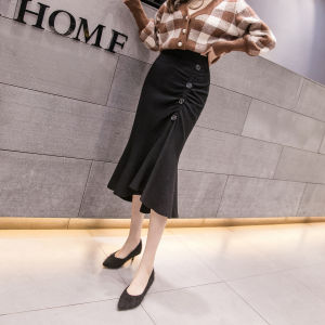 High Waist Plaid Fish Tail Skirt Womens Mid-Length Thin Summer Slimming Step-In Wrap around Skirt Elegant Split A-Line Dress
