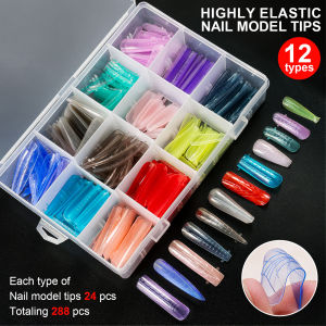 288PCS Highly Elastic Nail Mold 12 Color Type Nail Art Mask Color Transparent Crystal Extension Gel DIY Nail Mold