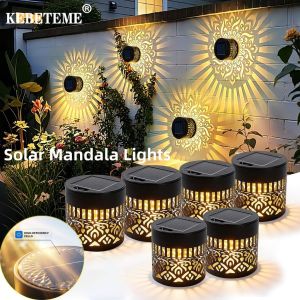 KEBETEME Solar Powered Datura Projection Wall Light Hollow Mandala Pattern Outdoor Waterproof Solar Wall Lamp Easy Install Decorative Landscape Light for Garden Courtyard Patio Fence