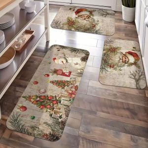 VIKAMA Coffee Gnome Kitchen Mat Set Non Slip Absorbent Floor Rug Coffee Bean Cup Pattern Cafe Bar Counter Runner Mat Kitchen