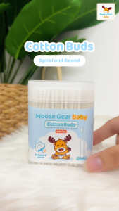 Moose Gear Baby Cotton Buds Spiral Round 400 Tips (200pcs) 1PACK Tiny Gentle Care Swabs for Newborn