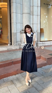 Đầm thiết kế BEMINE cổ đức lệch phối tơ dáng chữ A phù hợp đi làm-B498