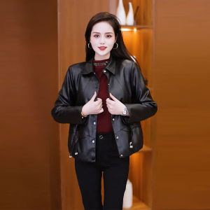 YOUFAN | Elegant Warm Biker-Style Faux Leather Jacket