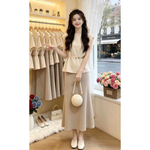 Shalldoer | Slim Fit Pure Color Simple Design Summer Skirt Set