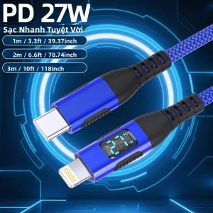 Cáp Sạc Nhanh Type C Sang Lightning 27W Đạt Chuẩn MFi Cáp Bện Có Màn Hình Hiển Thị Kỹ Thuật Số Hỗ Trợ Cấp Nguồn Tốc Độ Cao Sử Dụng Đa Năng