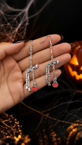 [SG] Pumpkin Skeleton Earrings  Halloween Skeleton Drop Earrings  Movable Joint Hook Earrings  Gothic Costume Jewellery  ear me out (EMO-249)