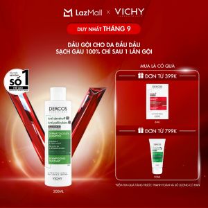 Dầu gội sạch gàu 100% chỉ sau 1 lần gội giúp sạch gàu dành cho da đầu dầu và ngứa Vichy Dercos Anti Dandruff 200ml