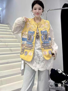 เสื้อกั๊กผู้หญิงสไตล์จีนย้อนยุคปักลายสไตล์ใหม่ฤดูใบไม้ผลิปี 2025 แขนยาวทรงหลวมไซส์ใหญ่