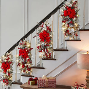 Chinatera Christmas Wreath Stair Garland & LED Light Strip Home Decor